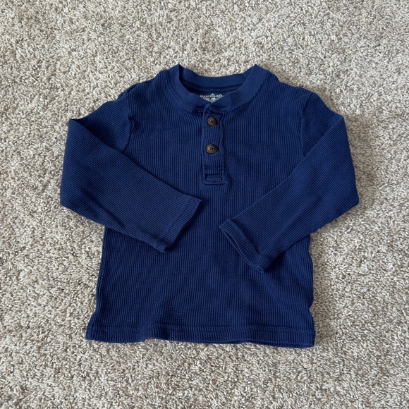 Garanimals Toddler Boys blue Thermal henley Long Sleeve Shirt, Size 3T - Picture 1 of 7